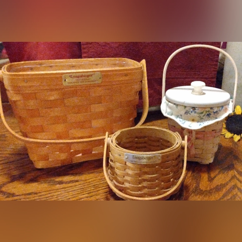 3 Longaberger Baskets w/ 1 Handle